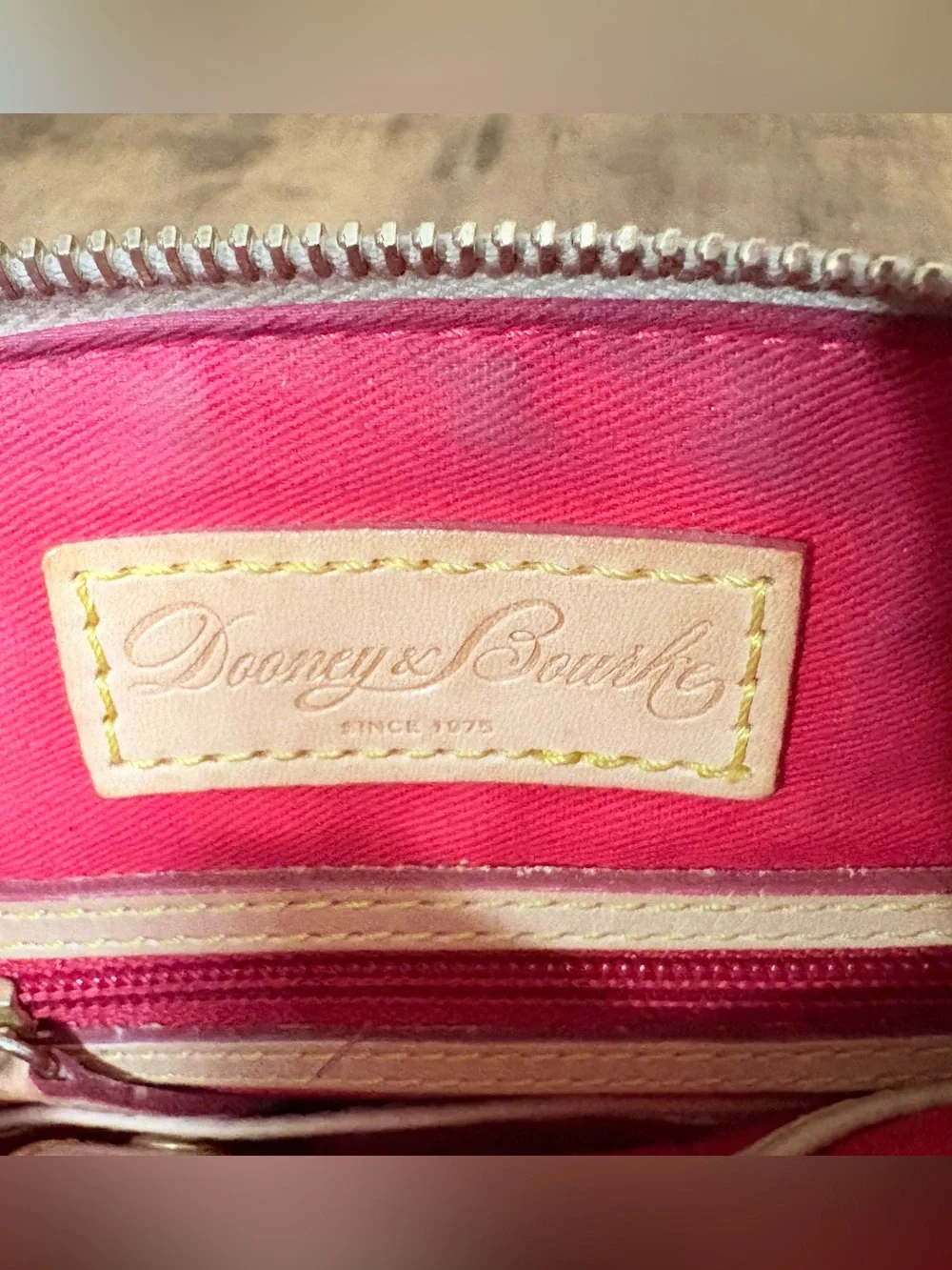 Rare Dooney & Bourke Red Leather Wave Pattern Satchel with Tan Trim